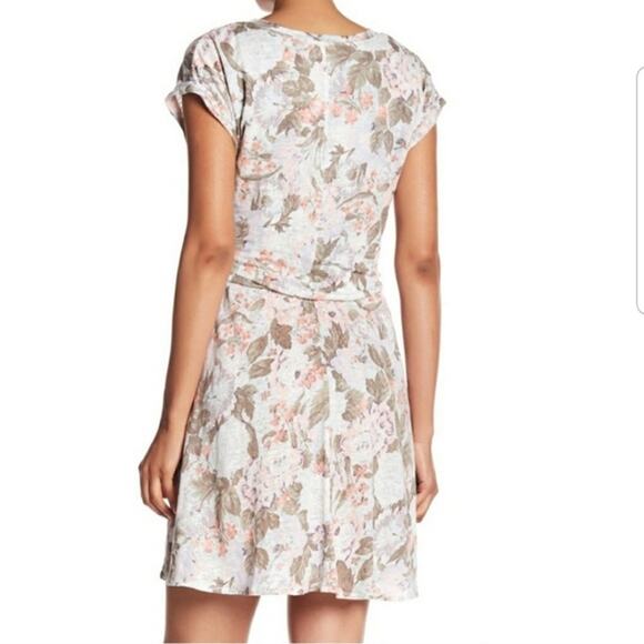 Rebecca Taylor Dress Womens Large Penelope Olive Pink Linen Floral Tie Front - Picture 3 of 7